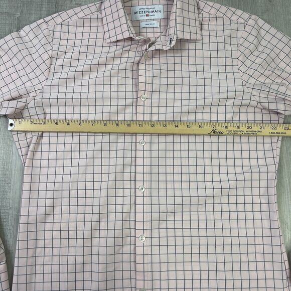 Mizzen + Main Leeward Shirt Mens Large Trim Pink White Check Golf Casual P - Picture 9 of 11